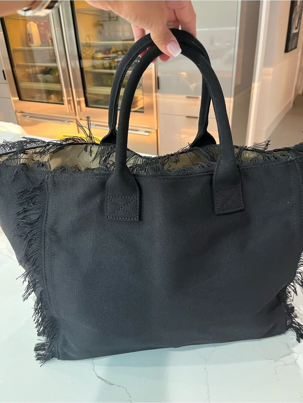 Black Canvas Fringed Logo Tote - Picture 2 of 3